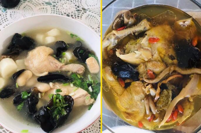 劉愛(ài)萍用美食團(tuán)買(mǎi)來(lái)的食材制作的雞湯
